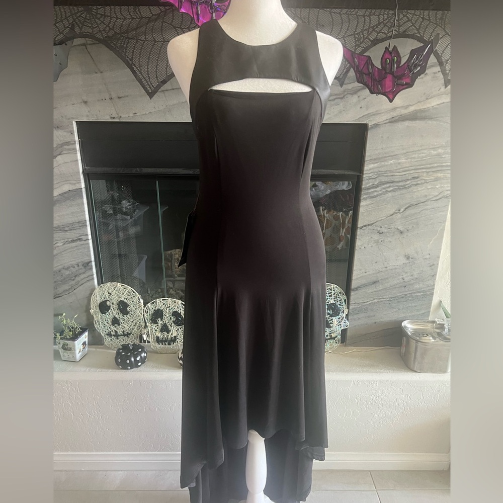 Bebe Addiction Black Open Back Cut Out Stretchy Hi-Low Party Dress Small